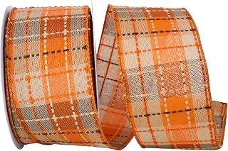 Reliant Ribbon Check Stitch Plaid Field Wired Edge Ribbon, 2-1/2 Inch X 20 Yards, Multi