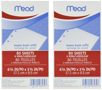 MeadWestvaco Memo Book Ref – 3-3/4" x 6-3/4", Paper, White, Pack of 2, Model 46534