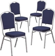Flash Furniture Hercules Crown Back Stackable Banquet Chair, Silver, 4-Pack | Silver Frame, Fabric Upholstery
