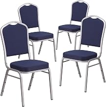Flash Furniture Hercules Crown Back Stackable Banquet Chair, Silver, 4-Pack | Silver Frame, Fabric Upholstery