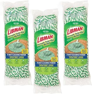Libman Tornado Mop Refill, Cotton Twist Mop Head, Machine Washable, 3 Pack