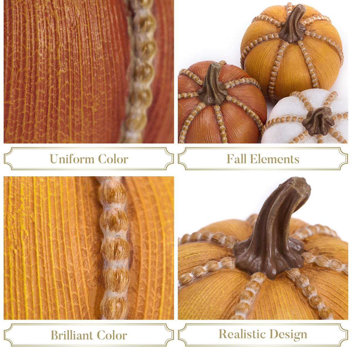 Valery Madelyn Resin Pumpkin Set, 3.5 Inch, White Brown