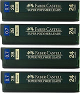 Faber-Castell 0.7mm 2B Super Polymer Premium Strong Dark Smooth Leads Mechanical Pencil Lead Refills For All 0.7 mm Mechanical Pencils (4 Tubes, 24 Leads Per Tube - Total 96 leads)
