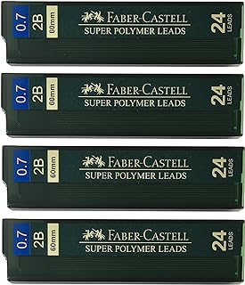 Faber-Castell 0.7mm 2B Super Polymer Premium Strong Dark Smooth Leads Mechanical Pencil Lead Refills For All 0.7 mm Mechanical Pencils (4 Tubes, 24 Leads Per Tube - Total 96 leads)