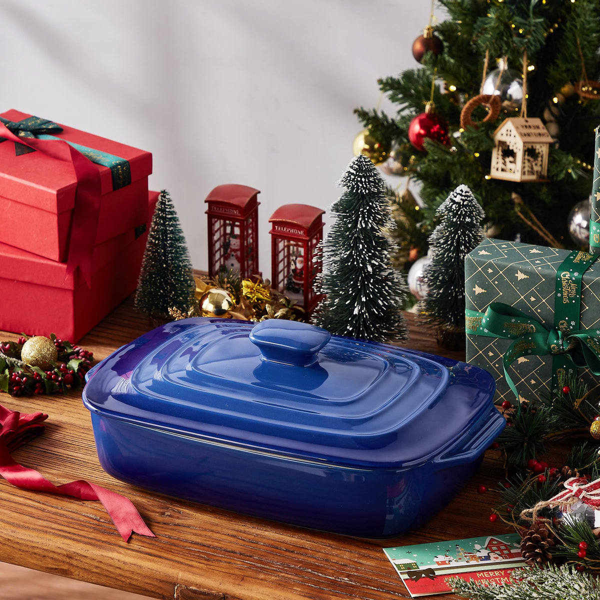 Lareina Ceramic Casserole with Lid, 4 Quart Capacity, Blue