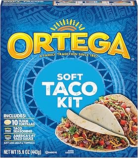Ortega Soft Taco Kit, 10 Soft Flour Tortillas, Taco Seasoning and Taco Sauce