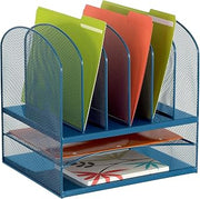 Safco Onyx Mesh 2 Tray, 6 Sorter Desktop Organizer 3255BU, Blue Powder Coat Finish, Durable Steel Mesh Construction, Space-Saving Functionality