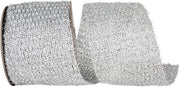 Reliant Ribbon Ribbon - Flex Net Stretch Glitter Metallic Wired Edge, Silver, 4 Inch, 10 Yards