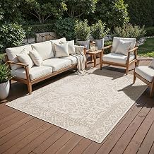 Oriental Weavers Row Zarina ZAR06 - Machine Woven Indoor/Outdoor Area Rug - 5'3" x 7'3" - in Beige/Ivory - Traditional Style Patio, Deck, Porch, Living Area Rug