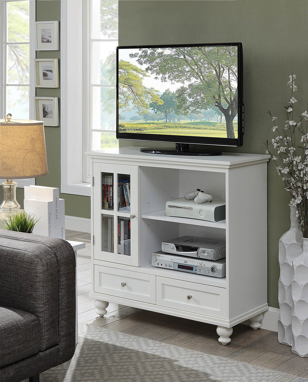 Convenience Concepts White / 36"L x 15.5"W x 36.5"H / Antique Television Stands & Entertainment Centers