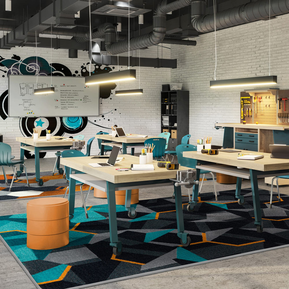 Kid Essentials Stealth Teal 3'10" x 5'4" Area Rug by Joy Carpets – 3'10" x 5'4" (Rectangular), Nylon, Teal, Model 2134B-01