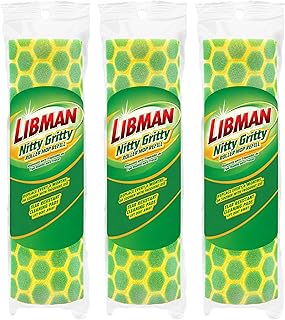 Libman Nitty Gritty Roller Mop Refills, Self Wringing, Sponge, 3 Replacement Heads Included