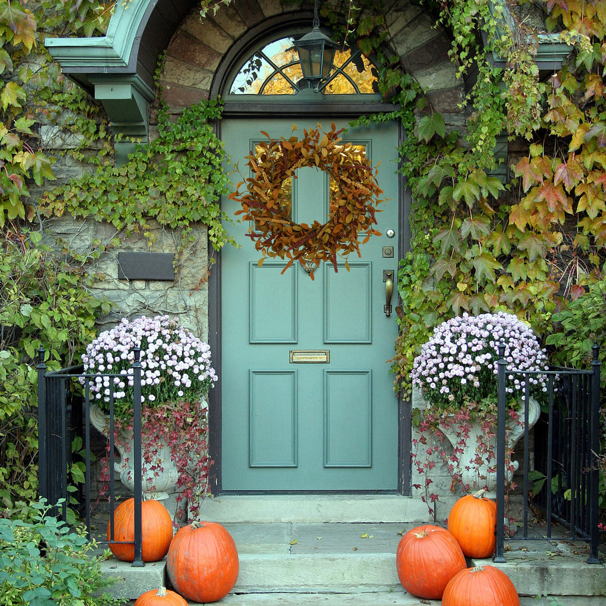 WreathDream Fall Wreath, 20 Inch Eucalyptus and Grain, Orange