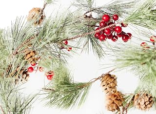 Christmas Smokey Pine and Red Berry Garland 6 Feet