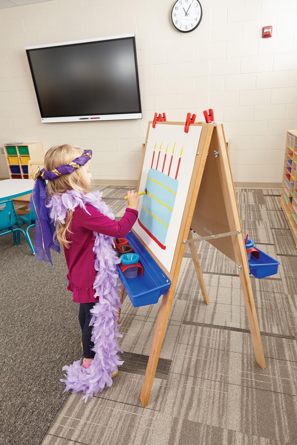 Primary Adjustable Easel by Jonti-Craft – 46" H x 24" W x 25" D, Wood, Beige, Model 2181JC