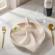 Fingercraft Cloth Napkins with Lace Trim, Cotton Linen Blend, Set of 12, Ivory
