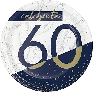 Creative Converting Navy and Gold 60th Birthday Dessert Plates, 8 ct