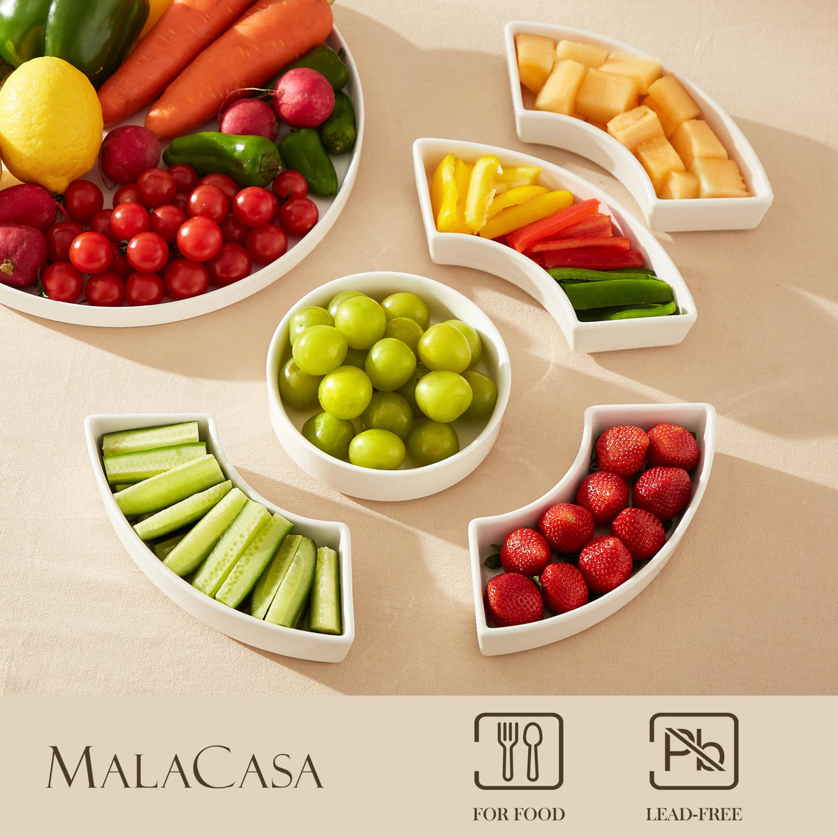 Malacasa Porcelain Divided Serving Platter, 6 Sections, White