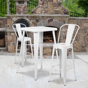 Commercial Grade 23.75" Square White Metal Indoor-Outdoor Bar Table Set with 2 Stools with Backs by Flash Furniture – 40 x 27.75 x 27.75, Metal, White, Model CH-31330B-2-30GB-WH-GG