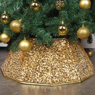 Blissun Christmas Tree Collar, Sequin Fabric Ring, Bright Gold, 15 x 25.6 Inch