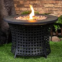 Round Outdoor Propane Gas Fire Pit Table 8,000 BTU Propane with Lava Rock Filler