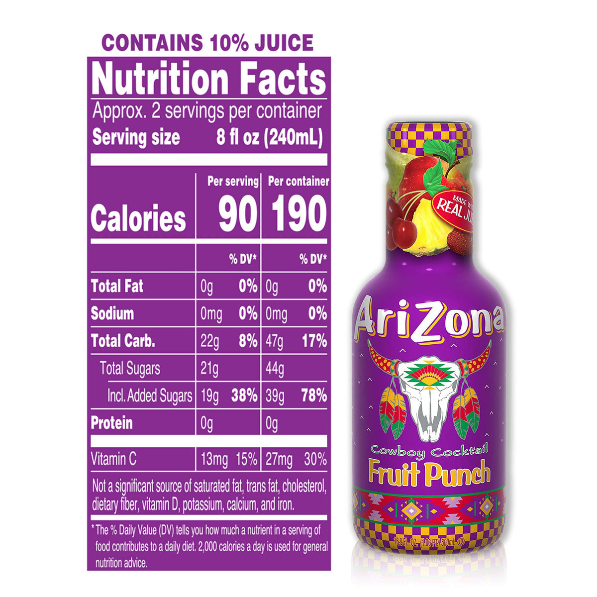 Fruit Punch by AriZona – 16.9 Fl Oz (Pack of 20), Purple, Pack of 20