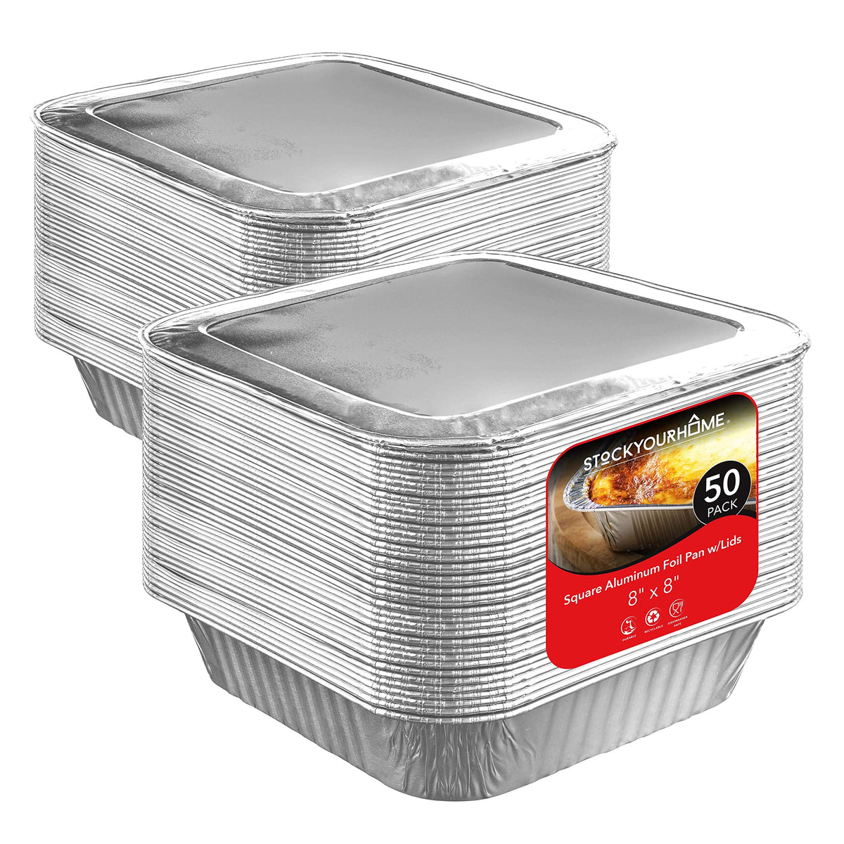 Stock Your Home 50 Pack / Silver / Pans W/Lids. Disposable Cookware