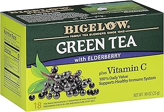 Green Tea with Elderberry Plus Vitamin C by Bigelow Tea – 18 Count (Pack of 6), Natural, Pack of 6, Model SVQQPE