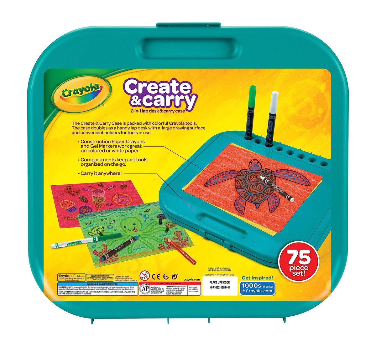 Create 'N Carry Travel Art Set for Kids (75pcs) by Crayola – 1 Count (Pack of 300), Pack of 300, Model 04-6814