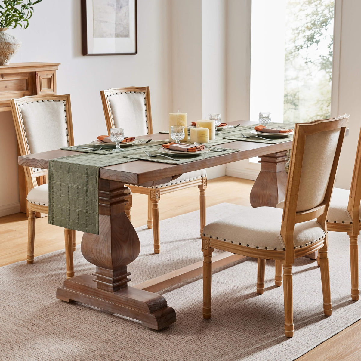 ZeeMart Linen Plaid Placemats, 13 x 19 Inch, Set of 6 Olive