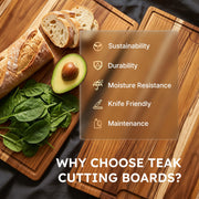Nomsters Teak Cutting Board, 24 x 18 Inch with Juice Channel, Natural