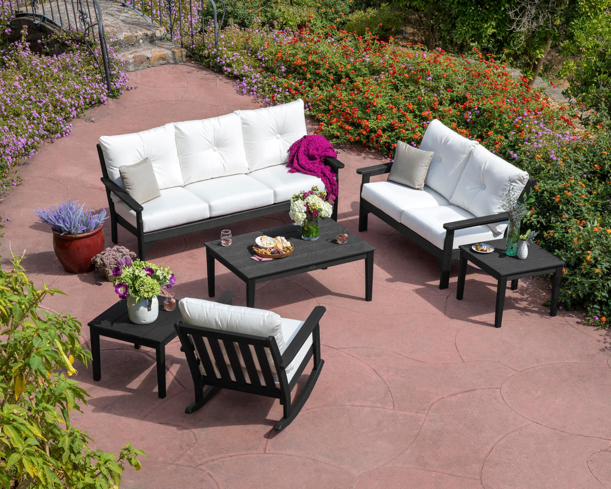 ® Vineyard 6-Piece Deep Seating Set in White/Spa by Polywood – High Density Polyethylene, White / Spa, Model PWS354-2-WH5413
