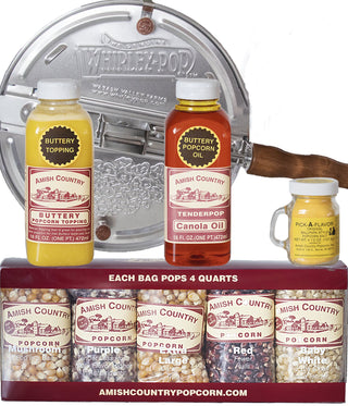 6 Quart Whirley Pop Stovetop Popcorn Gift Set | Old Fashioned by Amish Country Popcorn – 1 Count (Pack of 1), Model ACP698865