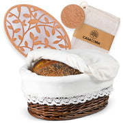 Casadema Bread Basket Set with Terracotta Warmer, Large Oval 12 x 9 Inches, Dark Brown