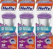 Hefty Small Trash Bags, 4 Gallon, Purple, Fabuloso Lavender Scented Garbage Bags with Drawstring Closure, 20 Bags (Pack of 3)