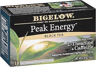 Bigelow Tea Peak Energy Plus Extra L-Theanine & Caffeine, 18 Count (Pack of | 108 Total Tea Bags
