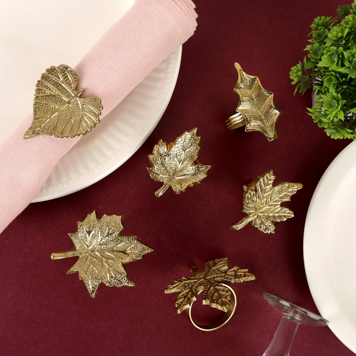 Cleentable Leaf Napkin Rings, Set of 12, Antique Gold