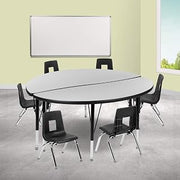 Flash Furniture Emmy 47.5" Circle Wave Flexible Laminate Activity Table Set with 12" Student Stack Chairs, Grey/Black | Flexible, 12 in Student Stack Chairs, Laminate