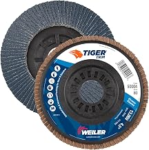 Weiler 50004 Tiger 7/8" Arbor, 4-1/2" Diameter, 80 Grit, Zirconium, Trimmable Composite Backing, Angled Abrasive Flap Disc