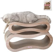 CSR1014C Suvi 26" Modern Cardboard Infinity 2-in-1 Lounge Bed Cat Scratcher with Catnip, Oak Wood
