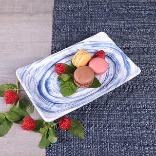 Elite Global Solutions D851RC-ND Rectangular Plate, Navy Design, (Pack of 6), Melamine | Dishwasher safe, Shatterproof, Restaurant service, Great for Entrees, Salads, Desserts and Appetizers