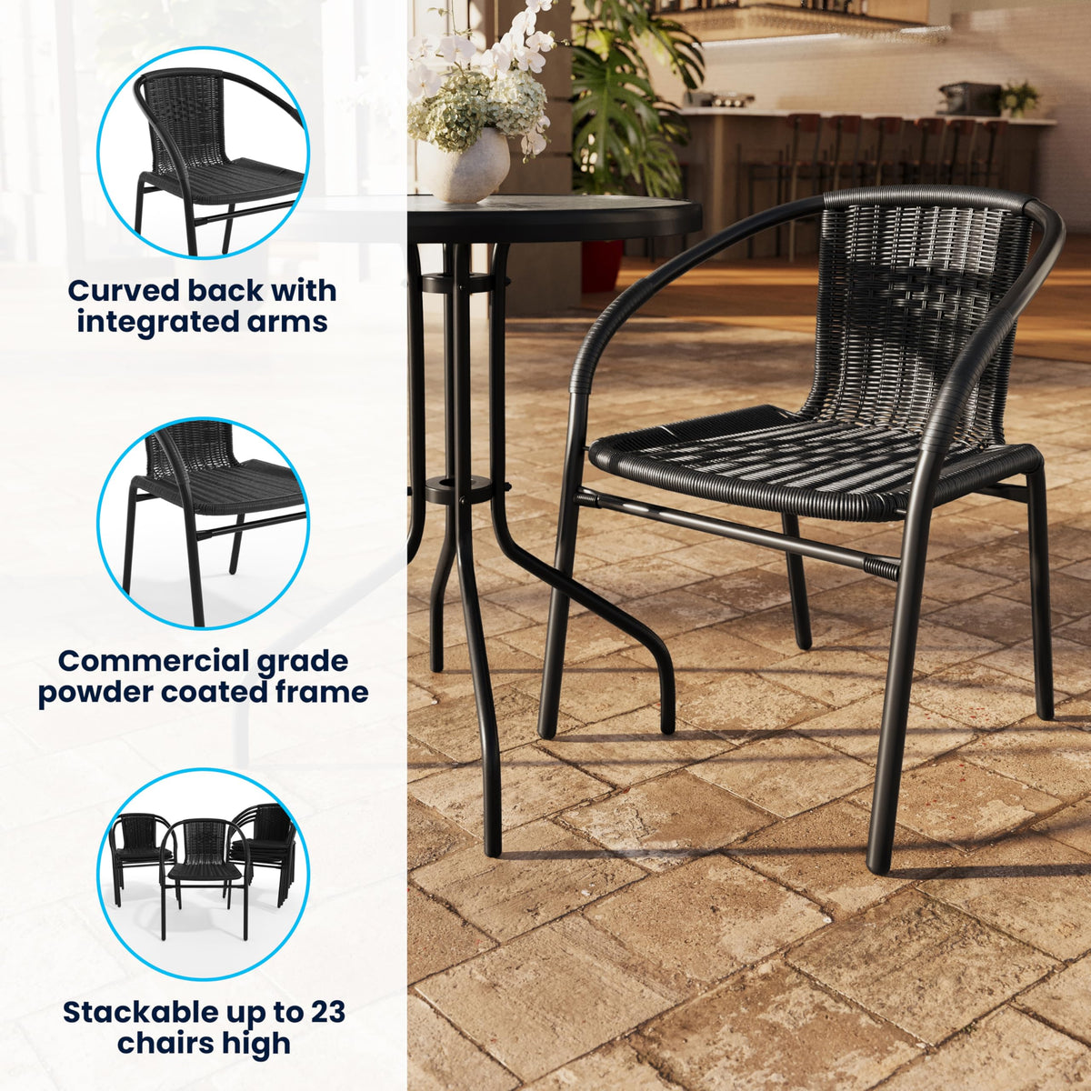 Flash Furniture Black / Set of 1 / Contemporary Patio Dining Chairs