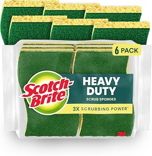 Scotch-Brite Heavy Duty Scrub Sponge, 6 Kitchen Sponges for Tough Messes - Lasts 3X Longer*, Perfect for Cast Iron Skillets & Outdoor Grills, Flexible & Durable Construction (Pack of 6)