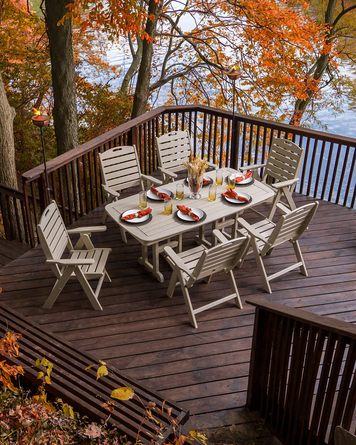 ® Nautical Dining Set by Polywood – Onesize, High Density Polyethylene, Teak, Pack of 7, Model PWS125-1-TE