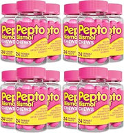 Pepto Bismol Chews, Upset Stomach, Nausea, Heartburn, Indigestion Relief, Anti Diarrhea Medication for Adults - 5 Symptom Fast Relief, 72 Chewable Tablets 24 Count (Pack of 12)