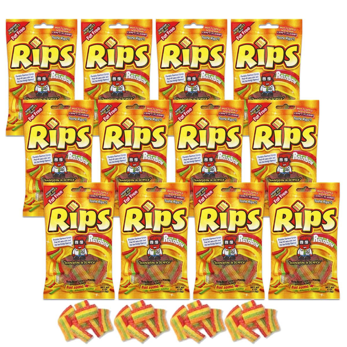 Rips Rainbow Bite Size Sugar Candy by FOXCUP – 4.0 Ounce (Pack of 12), Multicolor, Pack of 12