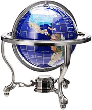 Unique Art 13-Inch Tall Table Top Blue Lapis Ocean Gemstone World Globe with Silver Tripod Stand