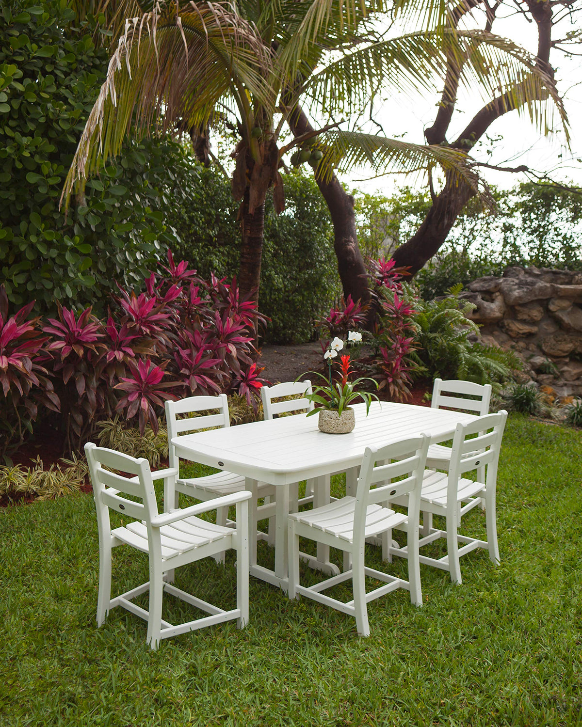 ® La Casa Café Dining Set by Polywood – Onesize, High Density Polyethylene, Aruba / White, Pack of 7, Model PWS131-1-10306