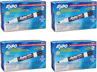 EXPO 80001 Low Odor Chisel Point Dry Erase Markers, Low Odor Alcohol-Based Ink, Designed for Whiteboards, Glass and Most Non-Porous Surfaces, Black, 12 Units per Box, Pack of 4 Boxes, 48 Markers Total