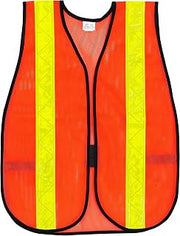 MCR Safety V231R Polyester Mesh General Purpose Safety Vest with 2-Inch Lime Reflective Stripe, Fluorescent Orange